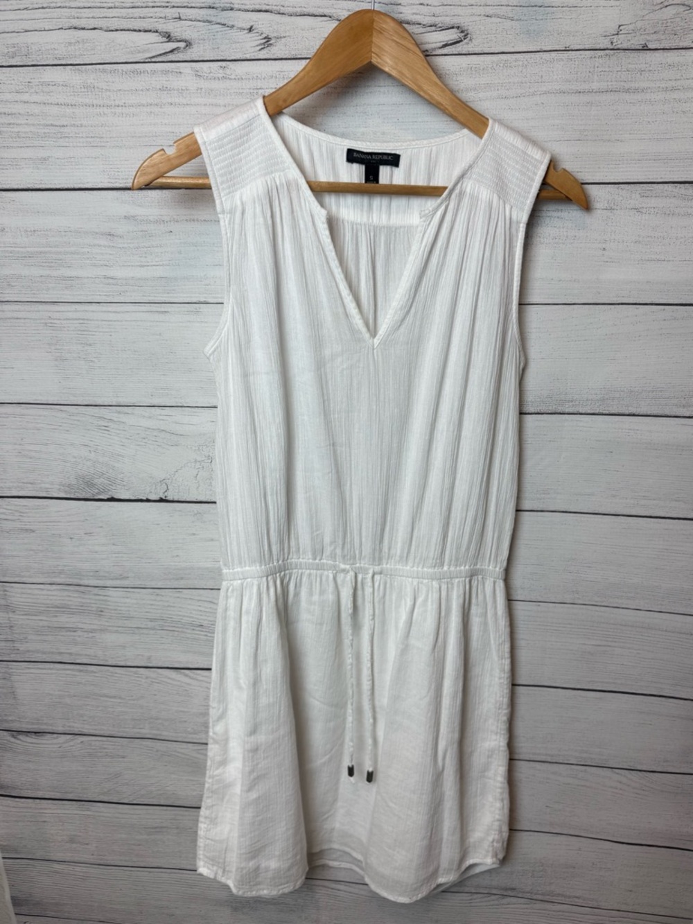 Banana Republic White Swim Coverup Dress Sleeveless V-Neck Drawstring Waist S